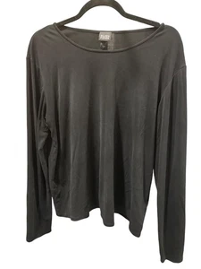 Eileen Fisher Long Sleeve T-Shirt Black Sz Large Crewneck Silk Everyday Wear - Picture 1 of 6