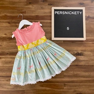 Persnickety Bo Peep Kassidy Tunic Top Deer Pink Yellow Blue Mixed Print Lace 5 - Picture 1 of 8