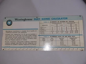 Calculadora de regla deslizante de tamaño de conducto Westinghouse vintage c. 1956 para climatización - Imagen 1 de 2