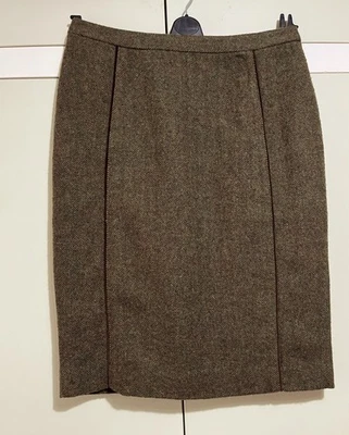JOULES UK 10 Isadora Tweed Pencil Skirt. Herb Green, Herringbone, Velvet Trim. - Image 1 of 4