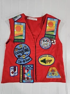 Vintage Red Cub Scout Vest with One Pin And 17 Patches,1980’s, Indiana  - Picture 1 of 10