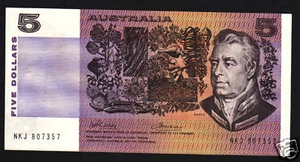 AUSTRALIA 5 DOLLARS P44 B 3 1979 BANKS SHIP UNC KNIGHT / WHEELER MONEY BANK NOTE - Picture 1 of 1