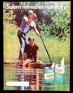 Salem Cigarette Two Guys On A Log 1974 Vintage Print Ad - Picture 1 of 3