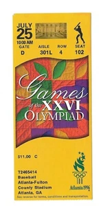 BOLETO OLÍMPICO Atlanta 1996 Béisbol 25 de julio Nicaragua Países Bajos usado - Imagen 1 de 2