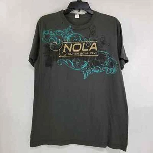 Nola Superbowl XLVII 2013 T Shirt Gray Teal Gold Size M Tultex - Picture 1 of 9