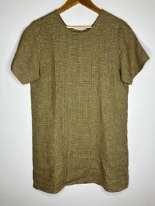 FLAX Linen Lagenlook Checkered Brown Orange Dress Size Small - Picture 1 of 8