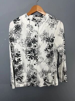 Cárdigan Top Vintage Años 70 Para Mujer M Blanco/Negro Estampado Floral Estampado Margarita Poliéster Foto 1 de 4