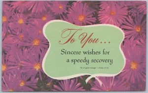 Postal Get Well Speedy Recovery flores púrpuras Salmo 27:14, 1907-15 - Imagen 1 de 2