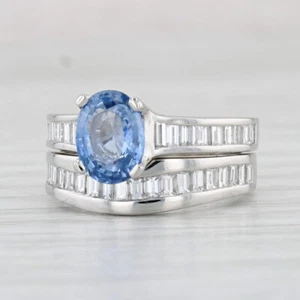 2.53ctw Zafiro Azul Anillo Boda Compromiso Diamante Banda Set 950 Platino - Imagen 1 de 11