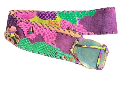 Cinturón artesanal de colección con ágata, cuentas y piel de serpiente? 36,75” L de Karinne #CL03 Foto 1 de 4