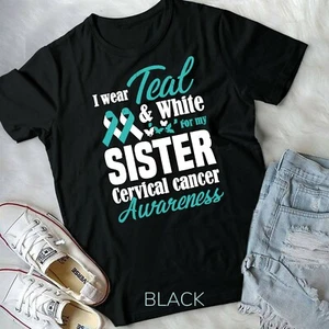Camiseta I Wear Azul Y Blanca Para Mi Hermana Cáncer Cervical Unisex Juvenil - Imagen 1 de 11