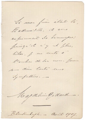 GODARD MAGDELEINE Lettera Autografa Firmata Musica Violinista Francese 1907 • 21€