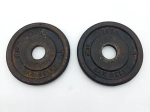 Vtg YORK Bar Bell Standard Weight Plates 2 - 2 1/2lb 1" Hole Cast Iron Pig Iron - Picture 1 of 7