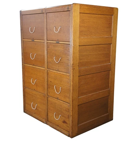 Antique Remington Rand Quartersawn Oak Library Bureau Double File Cabinets 57" Cover