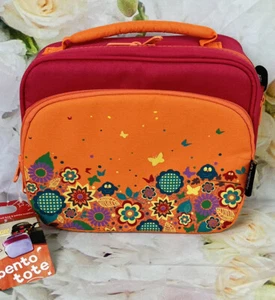 Bento Tote Lunch Box Laptop Lunches Insert ORANGE PINK Design Flowers Birds NEW - Picture 1 of 9