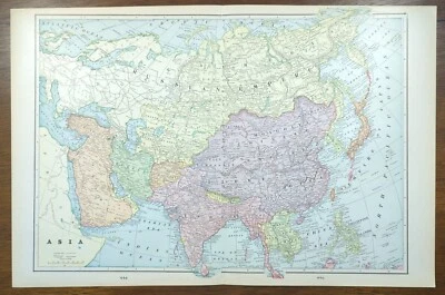 Vintage 1903 ASIA Map 22"x14" ~ Old Antique Original CHINA NEPAL INDIA VIETNAM - Image 1 of 4