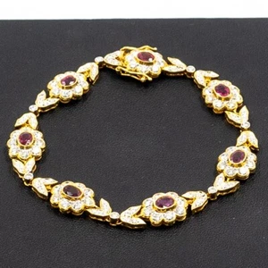 3.73Ct Round Cut Diamond G/VVS2 & Ruby 18k Yellow Gold Bangle - Picture 1 of 20