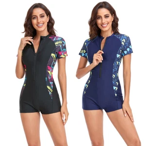 Women's Short Sleeve Rash Guard Swimsuit UV Protection One Piece Surfing Wetsuit - Picture 1 of 14