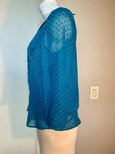 ¡NUEVO! Blusa pulóver transparente a lunares turquesa talla S Daniel Rainn para mujer - Imagen 1 de 6