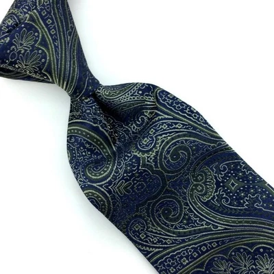 Corbata de lujo Marco Polo Italia verde lima azul marino Art Nouveau seda pesada con  Foto 1 de 4