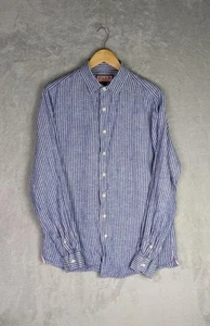 Thomas PINK Blue Striped Long Sleeved Regular Fit Linen Shirt: Medium - Picture 1 of 6