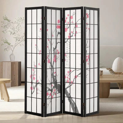 Uimoso Room Divider Japanese Room Screen Divider 4 Panel for Room Separation - Image 1 of 4