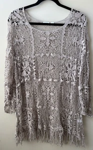 Top donna all'uncinetto floreale pizzo frange taglia 18/20W boho hippie spiaggia costa - Foto 1 di 10