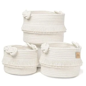  3-Piece Decorative Storage Basket Set – Cotton Rope Woven Baskets Off White - Picture 1 of 7