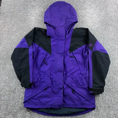 Vintage EMS Gore-Tex Jacket Men's L Purple Black Hooded Eastern Mountain Sports - Image 1 of 4