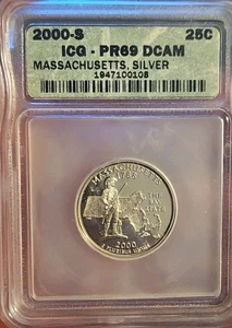 2000-S Graded Proof Silver Massachusetts Quarter ICG PR69 DCAM 25C Nice Coin! - Picture 1 of 2