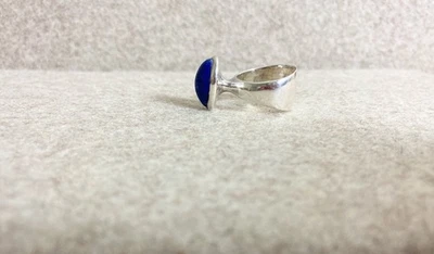Anillo francés de plata de ley de los años 70 - modernista lapislázuli - talla 5,75 Foto 1 de 4