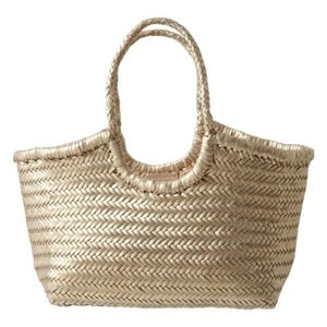 Bolso de Mano Dragon Diffusion Nantucket Basket Grande 8822 Malla de Cuero Beige Peltre - Imagen 1 de 2