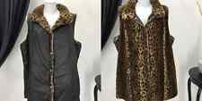 Reversible Leopard Faux Fur Coat VEST Jacket 3XL Brown Women 47296