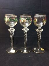 Antique Theresienthal Art Nouveau Painted/Enameled Tall Wine Glass Set of 3