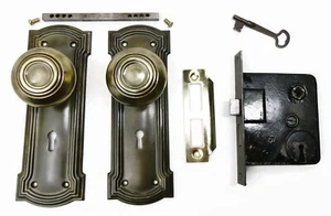 Antike Türgarnitur viktorianisch / Eastlake Backplate Knopf Einsteckschloss Schlüssel aufgearbeitet - Bild 1 von 10