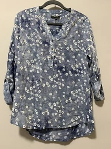 Charlie B Women Small Blue Floral Blouse Casual Resort Beach Preppy Bohemian - Picture 1 of 8
