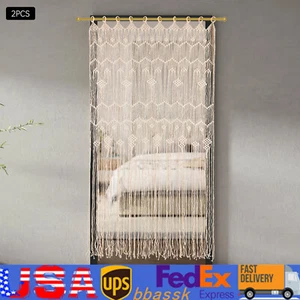2pcs Boho Macrame Curtain Window Doorway Closet Room Divider Wedding Backdrop - Picture 1 of 13