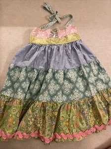 Matilda Jane 6 PLATINUM Tiered Ellie Twirl Art Fair Dress Halter 435 Pink RIcrac - Picture 1 of 8