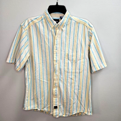 Camisa informal con botones Catalina para hombre M amarilla azul a rayas navegación golf 100 % algodón Foto 1 de 3