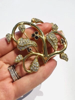 Broche corazón hoja flor cristal púrpura chapado en oro Swarovski Foto 1 de 3