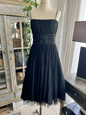 Vestido negro vintage Betsy & Adam bustier tul malla hada caprichoso gótico talla 12 Foto 1 de 4