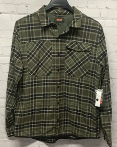 BASS OUTDOOR Medium Men's Stretch Flannel Button Shirt Green Stretch Plaid NEW - Picture 1 of 6