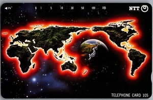 Tarjeta Telefónica NTT De Colección Japonesa - Mapa del Mundo Globo Espacio Retro Años 90 - Imagen 1 de 2