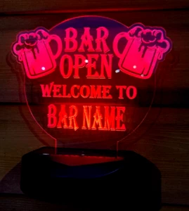 bar open Solar light up customised sign led garden mancave pub sign waterproof - Picture 1 of 7