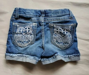 Vigoss Jeans Girl's The Jagger Owl Embroidered Pocket Denim Shorts Size 5 Blue - Picture 1 of 8