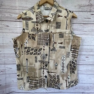 Chicos Design Burn Out Woman’s Button Up Vest Shirt Collared Sz 3(XL-16) - Picture 1 of 7
