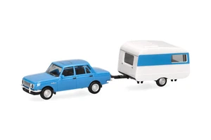 Herpa 028585-002 IFA Wartburg 353 `82 Limo & Qek-Junior Streifen-Dekor blau 1:87 - Picture 1 of 5