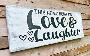 Handmade Hanging Hand Painted Home Décor Sign Love and Laughter - Picture 1 of 3