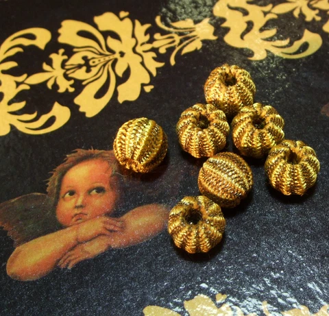 Antique Gold Metallic thread fabric Button Bead Passementerie Bobble Tassel vtg Cover