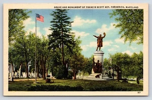 Postkartengrab und Denkmal von Francis Scott Key, Frederick, Maryland, USA Flagge - Bild 1 von 2